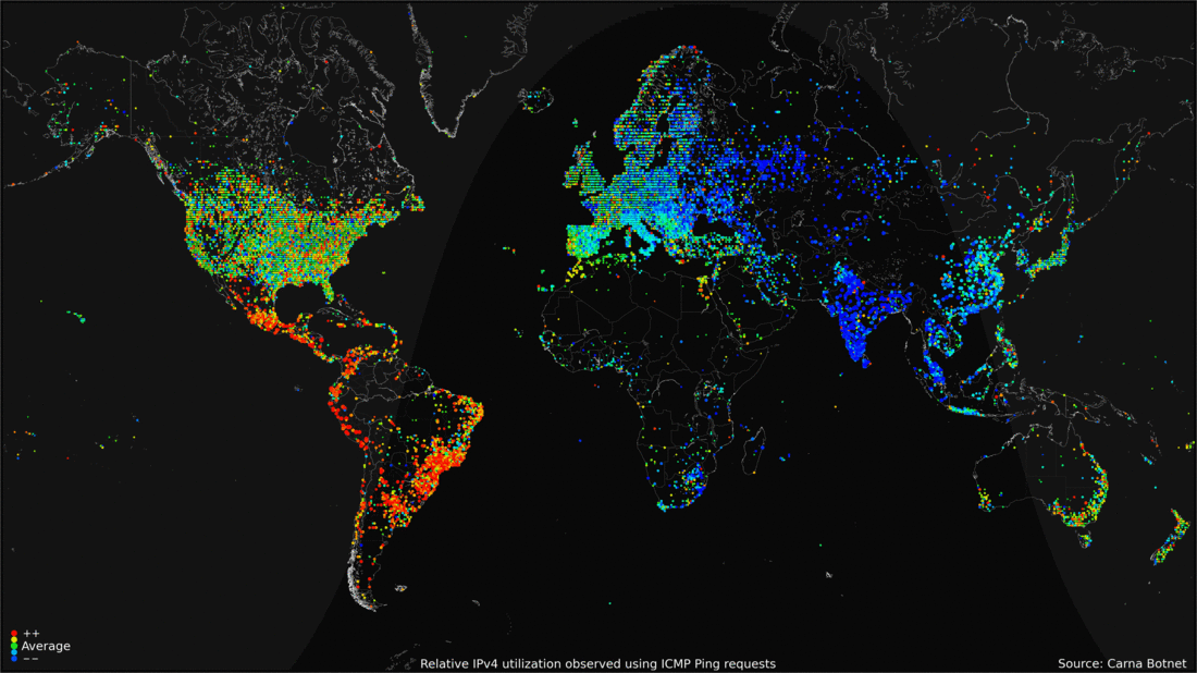 В итоге автор подготовил карту, на которой показано 460 миллиардов устройств, подключенных к Интернету
